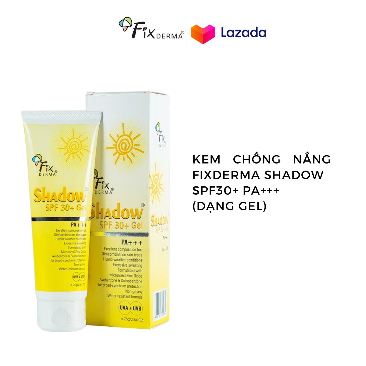 [Hàng chính hãng] Kem chống nắng da mặt da dầu mụn Fixderma Shadow SPF 30+ Gel kem chống nắng fixder