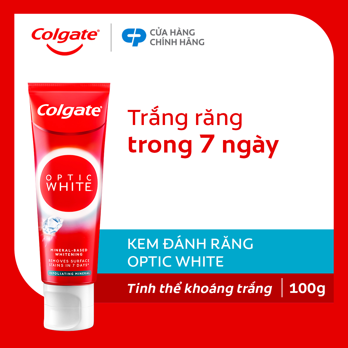 Kem đánh răng Colgate trắng răng Optic White làm trắng sáng răng trong 7 ngày