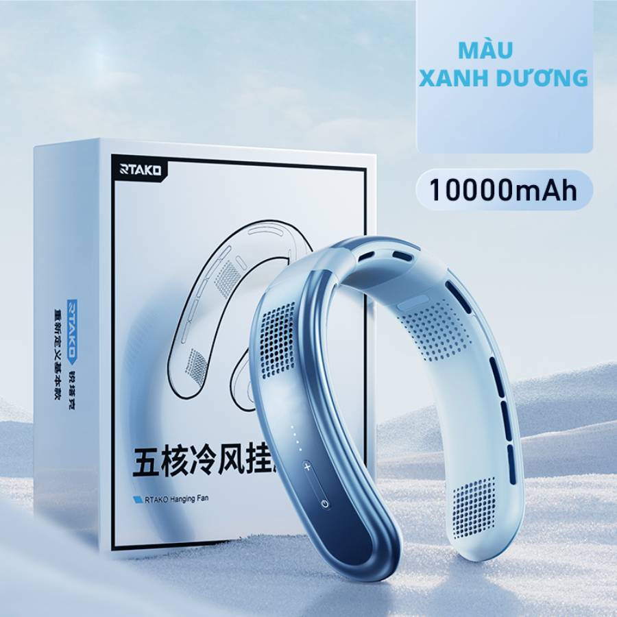 Quạt đeo cổ RTAKO cao cấp tiết kiệm năng lượng - Quạt treo cổ mini điều hòa thân nhiệt dung lượng pi