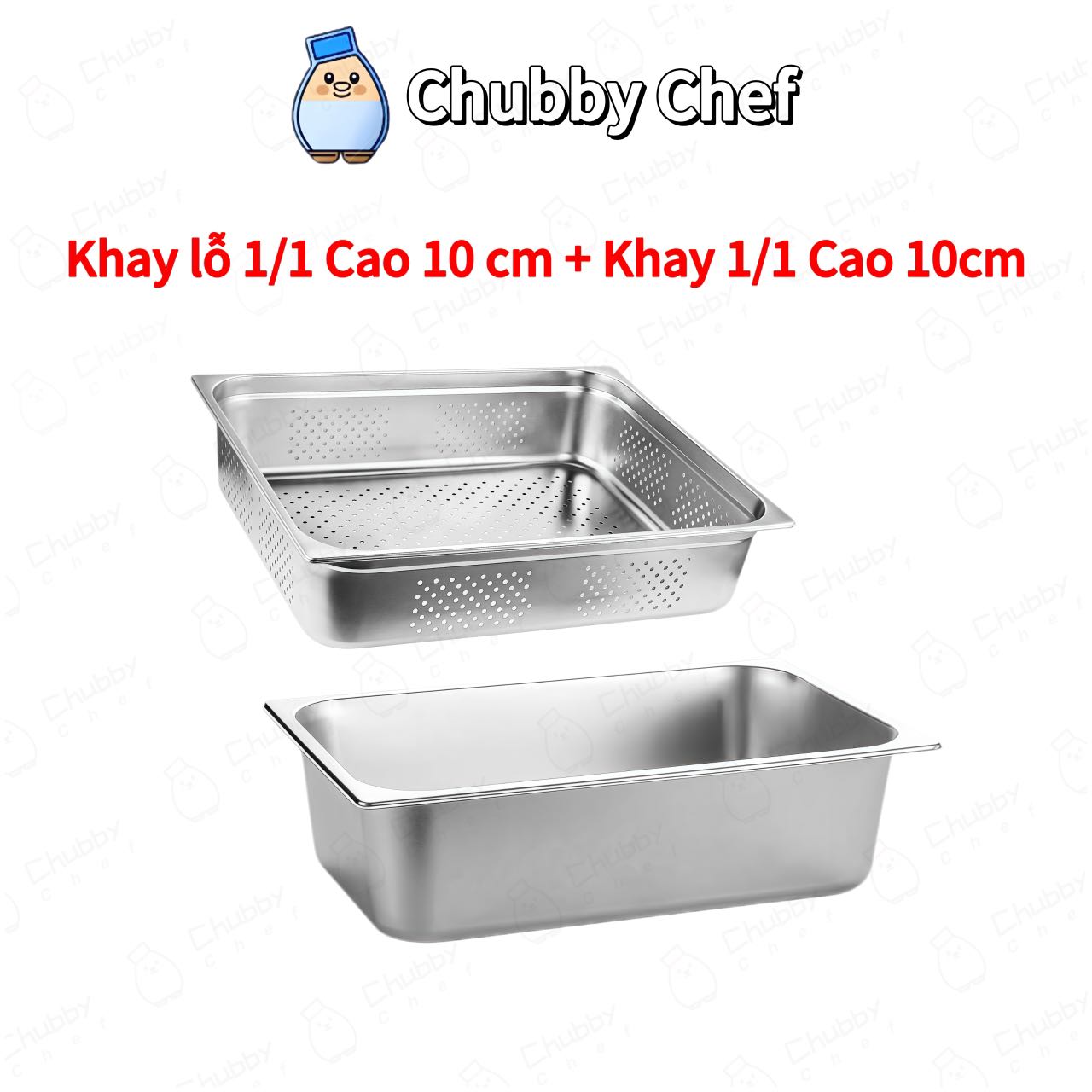 Khay inox 304 Có Lỗ  thoát nước Chubby Chef Khay 5 mặt đều có lỗ để thoát nước tiện lợi để rửa rau c