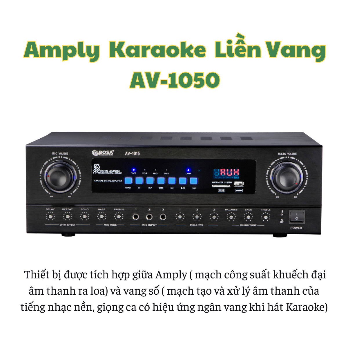 Amply Karaoke Gunssi AV-1015 tích hợp Cục Đẩy Liền Vang Công suất 80W*2. Bảo Hành Chính Hãng 12 tháng.