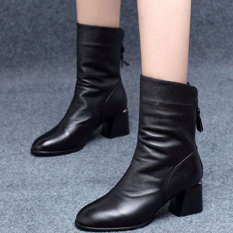 Bốt nữ cao cổ giày Boots da nhăn lót nỉ khóa sau cao cấp boot mũi nhọn thời trang đế 65cm tăng chiều