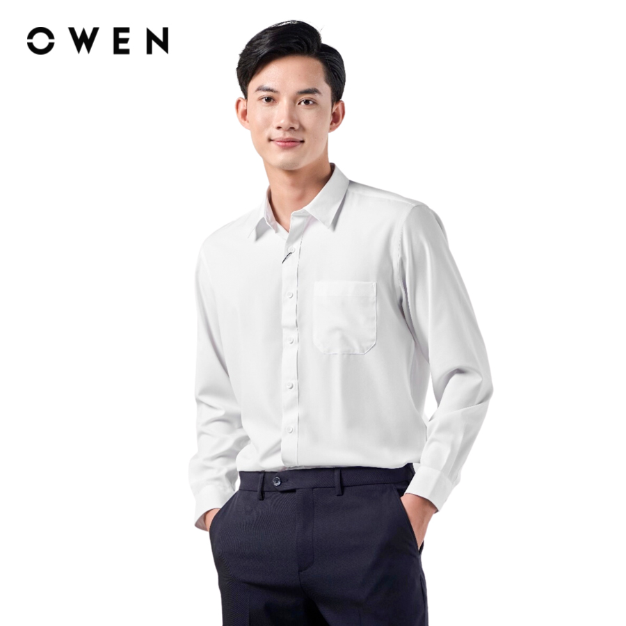 OWEN - Áo sơ mi dài tay Regular Fit AR230321DT màu Trắng chất liệu Cafe T-Cool