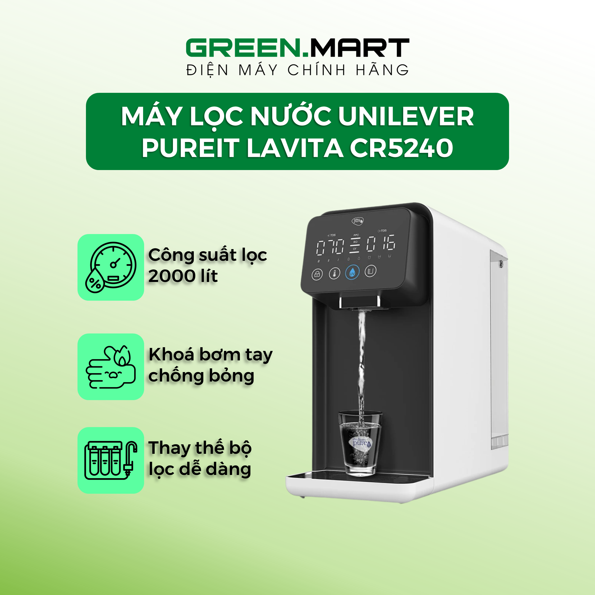 MÁY LỌC NƯỚC NÓNG RO UNILEVER PUREIT LAVITA CR5240 - Máy nước nóng nhỏ gọn - Chính hãng - Miễn phí l