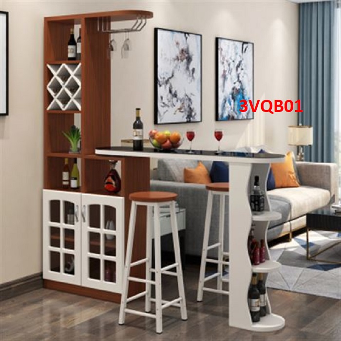 Quầy bar mini quầy bar kiêm vách ngăn phòng khách nhà bếp 3VQB01 ( Không kèm ghế)
