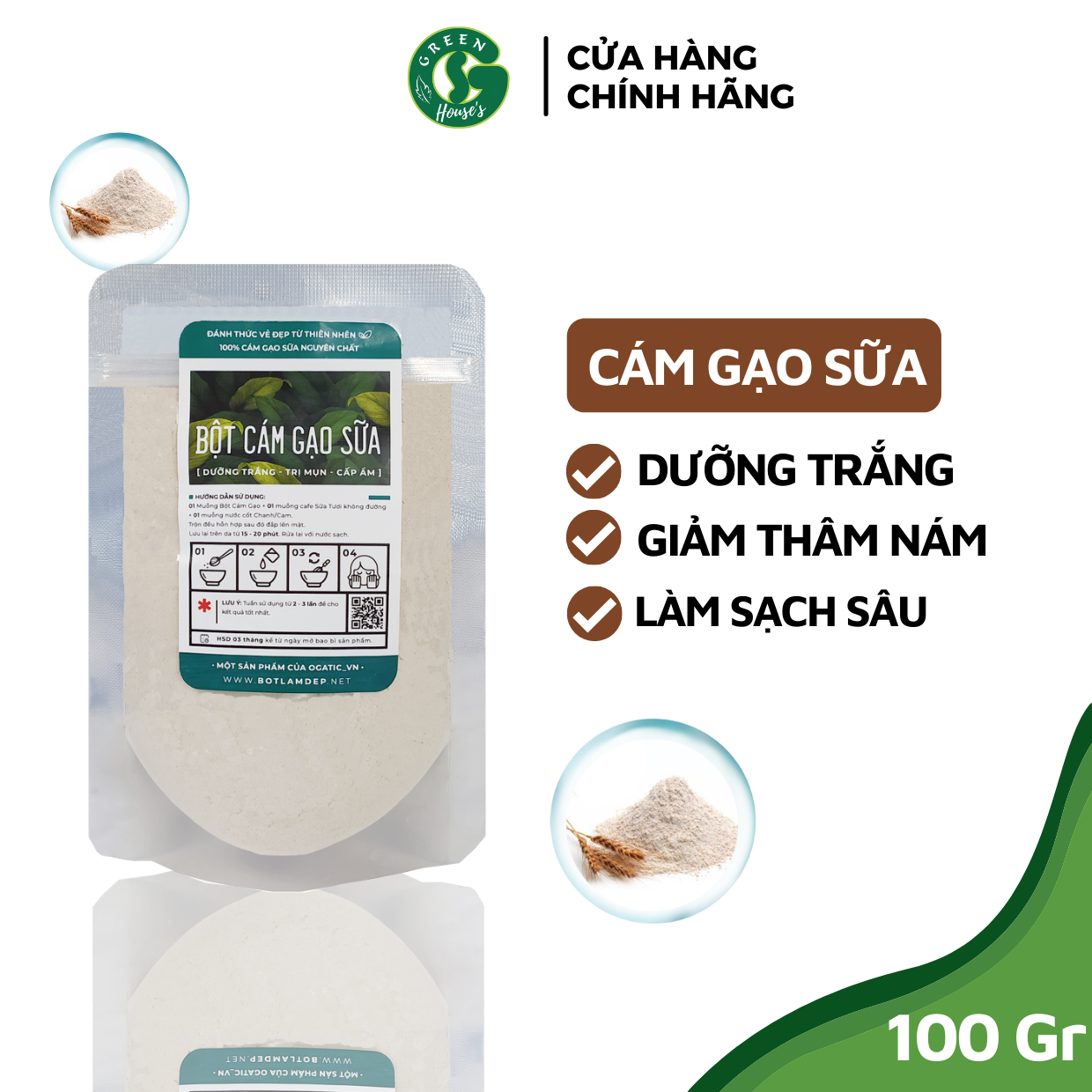 Bột Cám Gạo Sữa Nguyên Chất Organic 100Gr - Mỹ Phẩm Handmade - B1.005