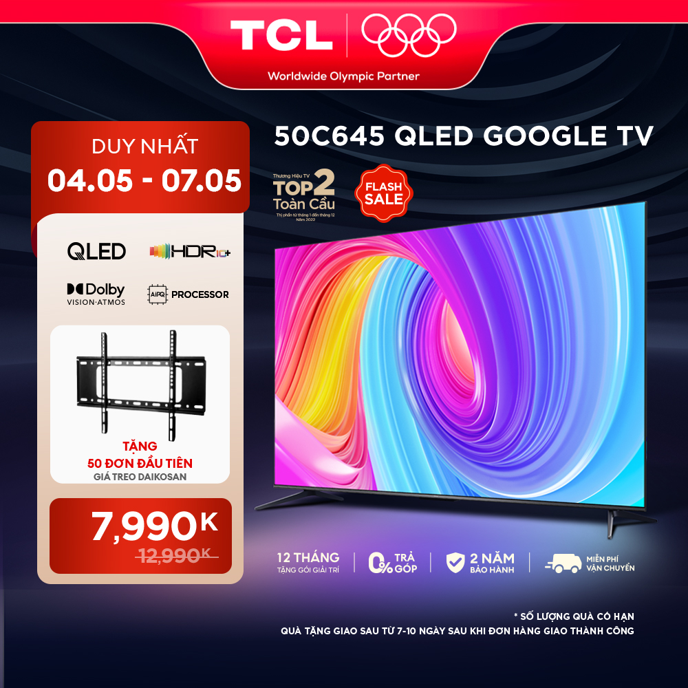 [ 04/05- 07/05 SALE 7990K TẶNG 50 ĐƠN ĐẦU TIÊN  GIÁ TREO TV CHO DÒNG TV 50-55INCH ] QLED TV TCL 4K U