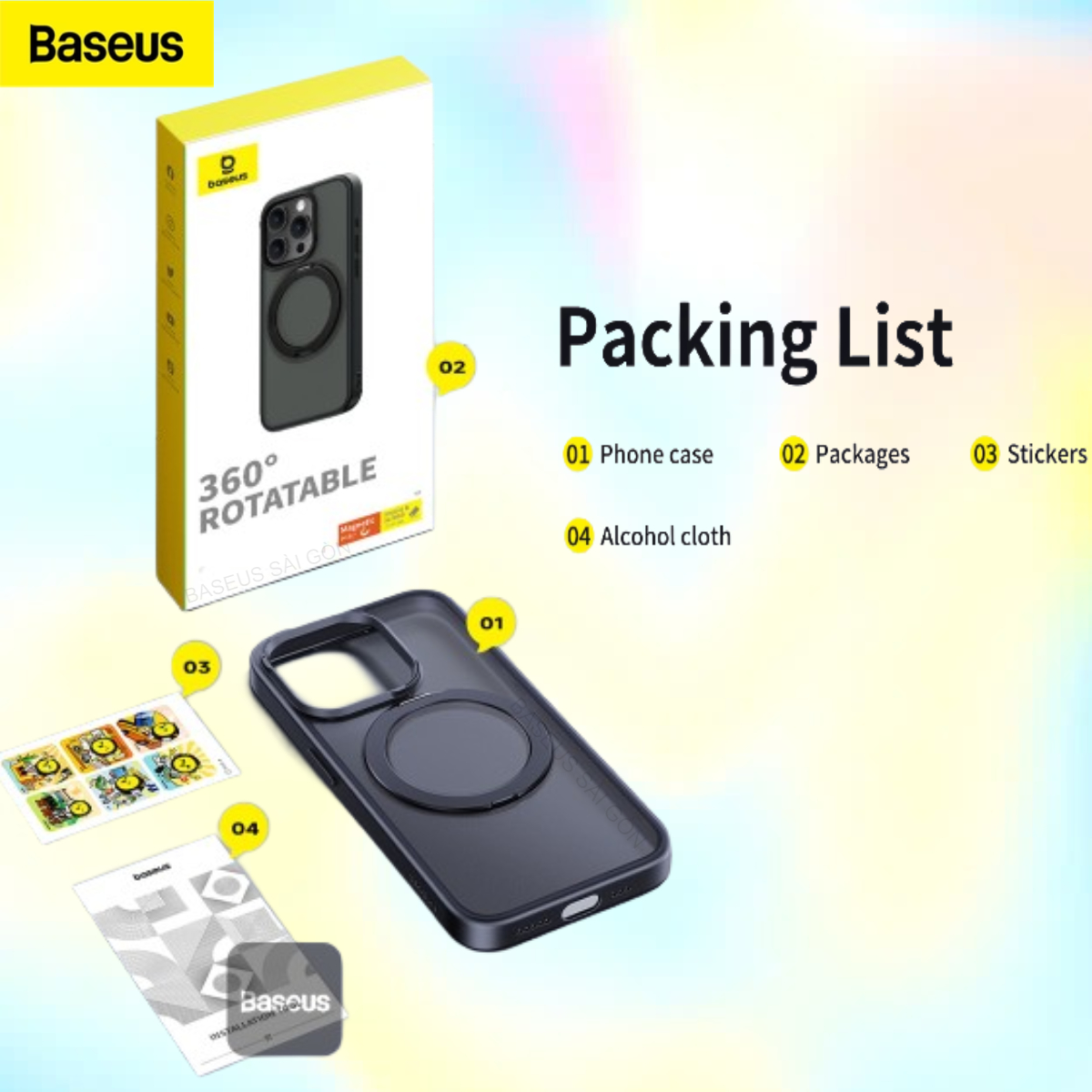 Ốp lưng tích hợp chân đế từ tính baseus skyring series magnetic phone case with stand for ip 16 seri
