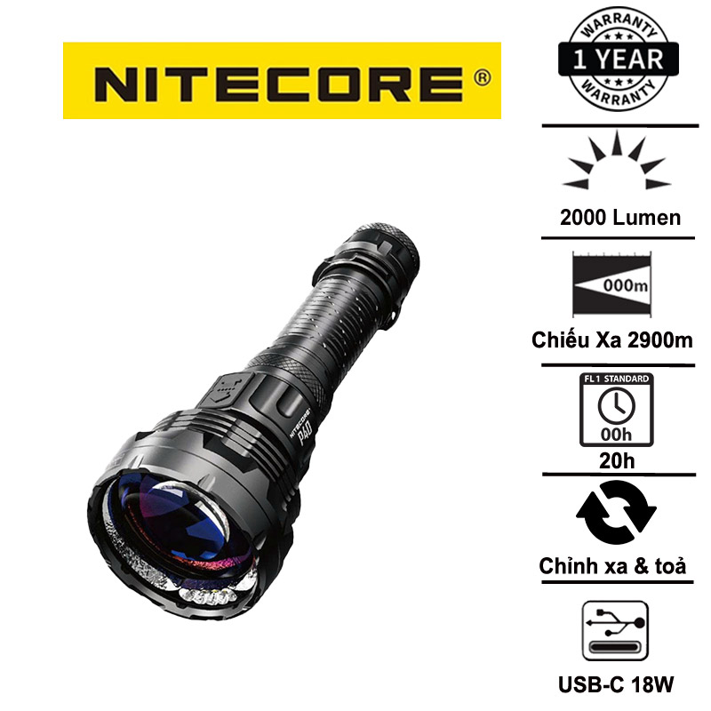 Nitecore P40 – Đèn pin LEP điều chỉnh ánh sáng 2000lm chiếu xa 2900m USB-C 18W
