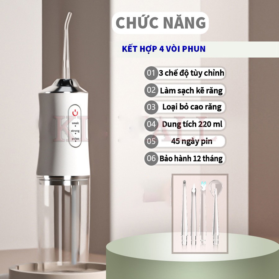 Máy Tăm Nước Cầm Tay Thế Hệ Mới Vệ Sinh Răng Miệng Cực Sạch Có Thể Sạc Lại