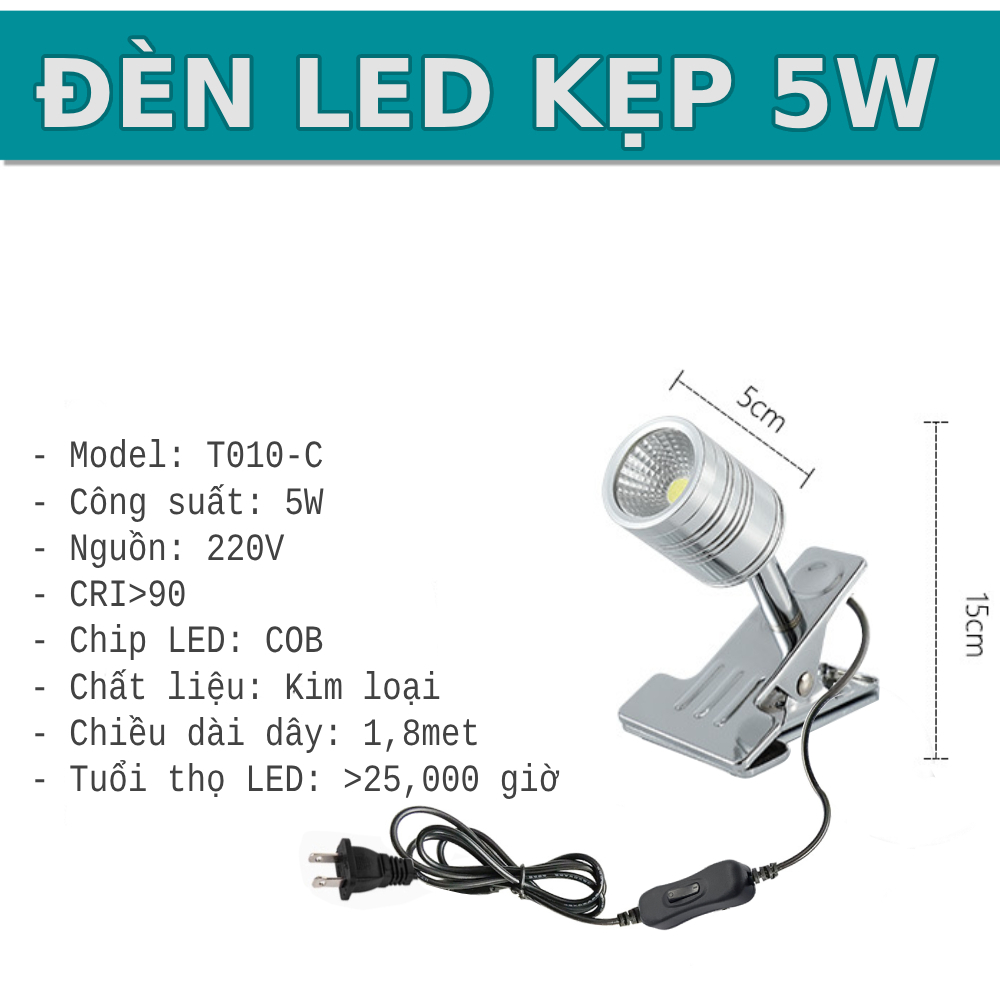 Đèn đọc sách kẹp bàn đầu giường BOFIT 5W-220V Bóng LED chiếu rọi điểm Đèn soi tranh trang trí phòng ngủ khách sạn