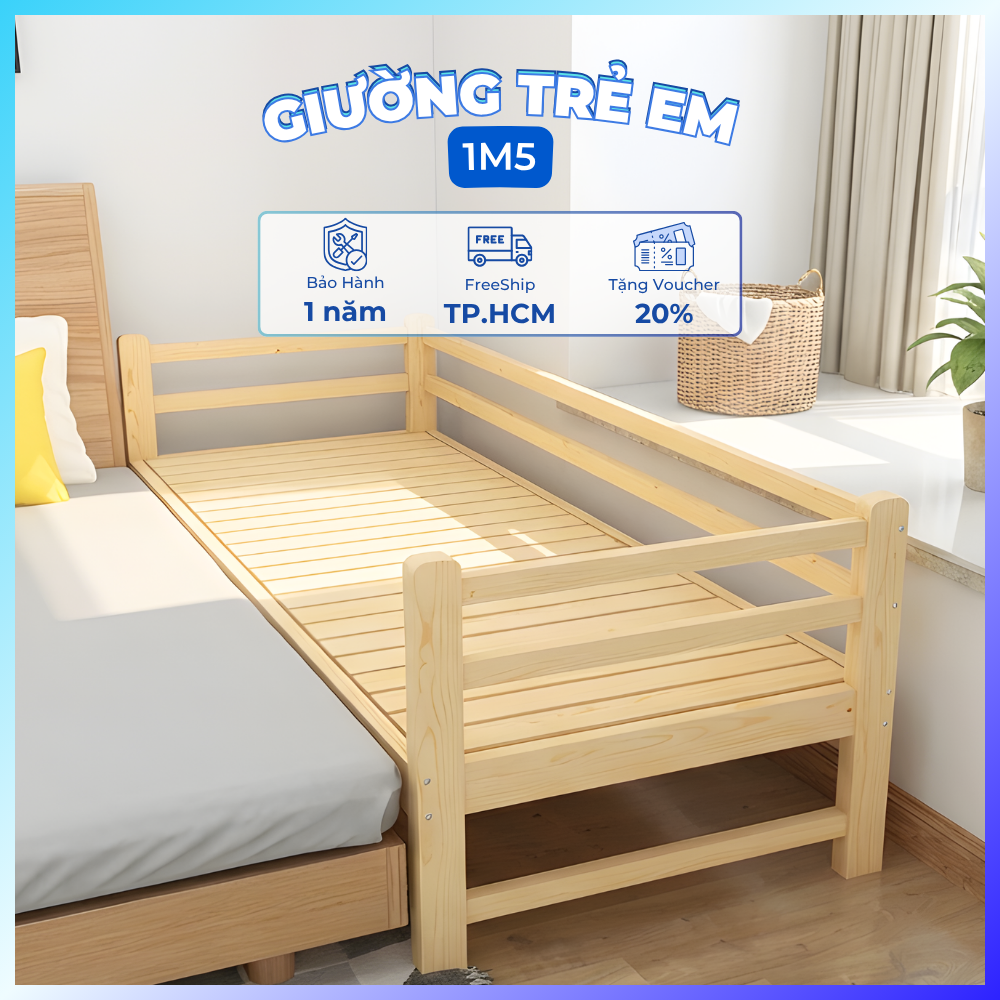 Giường Gỗ Cho Bé 1m5 Kiểu Ghép Gấp Gọn Khung Chắc Chắn Phù Hợp Gia Đình Có Trẻ Nhỏ