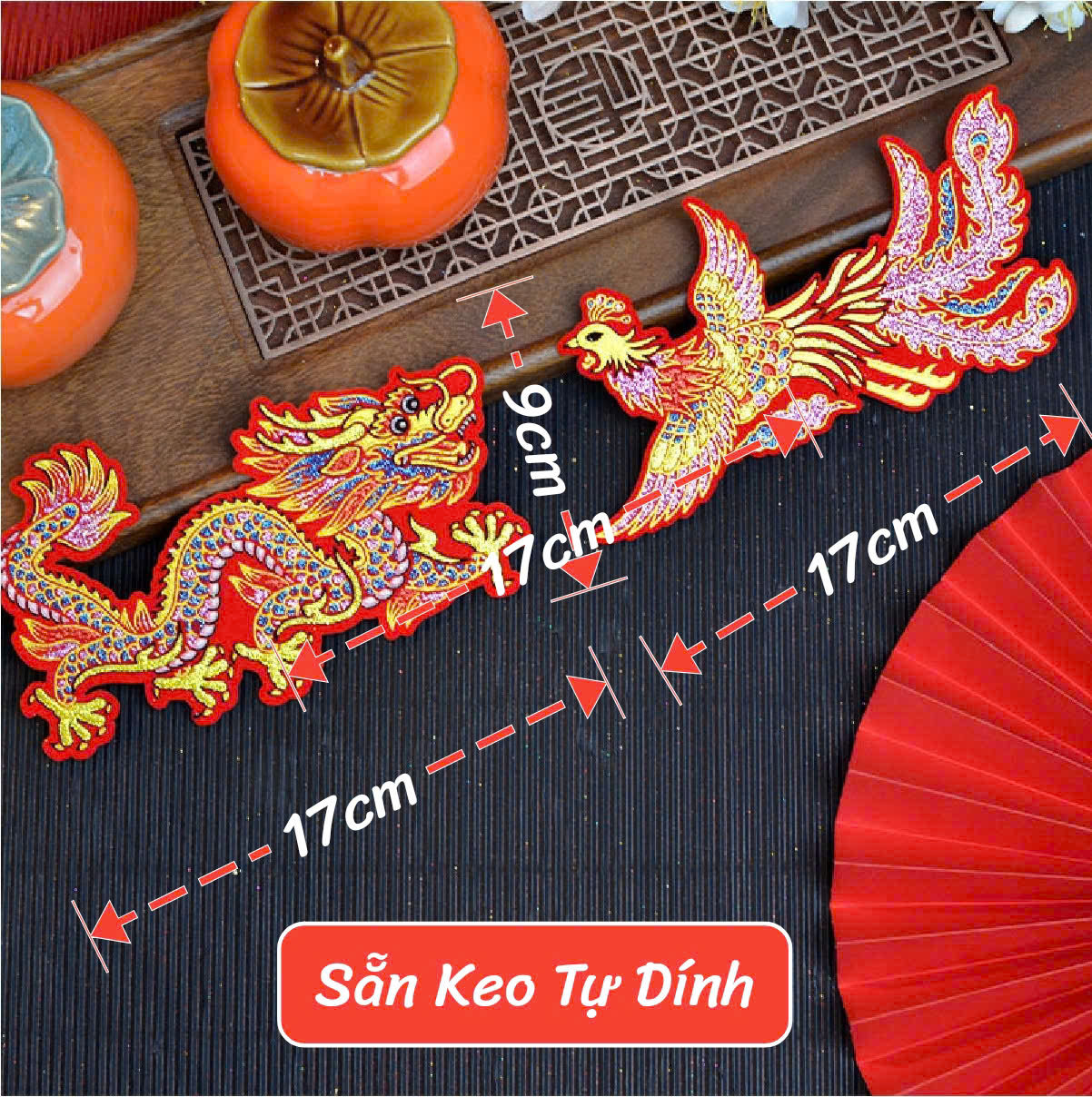 Miếng Dán Hình Linh Vật Nhung Đỏ Trang Trí  Trái cây Trang trí Tết Có Keo Dán Sẵn Mặt Sau