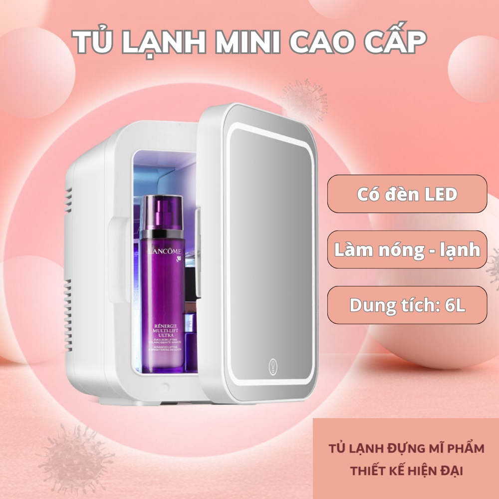 Tủ Lạnh Mini Có Đèn Led Kèm Tráng Gương Cao Cấp Tủ Lạnh Mini Đựng Mỹ Phẩm Dung Tích 6L Tiện Lợi Dễ S