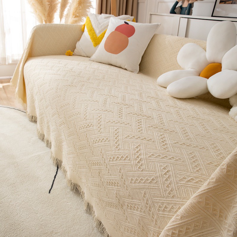 Khăn trải sofa dệt 3D chất liệu vải thô phong cách Bắc Âu