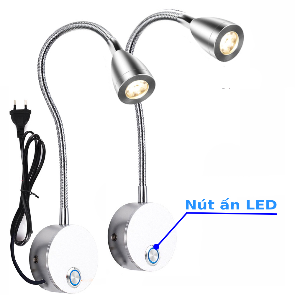Đèn đọc sách đầu giường LED 3W-220V Loại gắn tường đầu giường Ánh sáng chiếu rọi điểm Thân đèn Kim loại uốn đa năng
