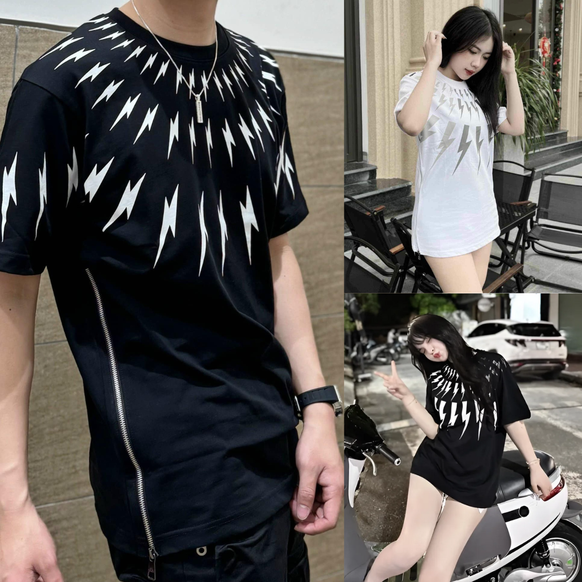 Áo Thun Tia Sét From Mới 2024 Phối Khoá Kéo Cực Chất Phong Cách Boy Phố