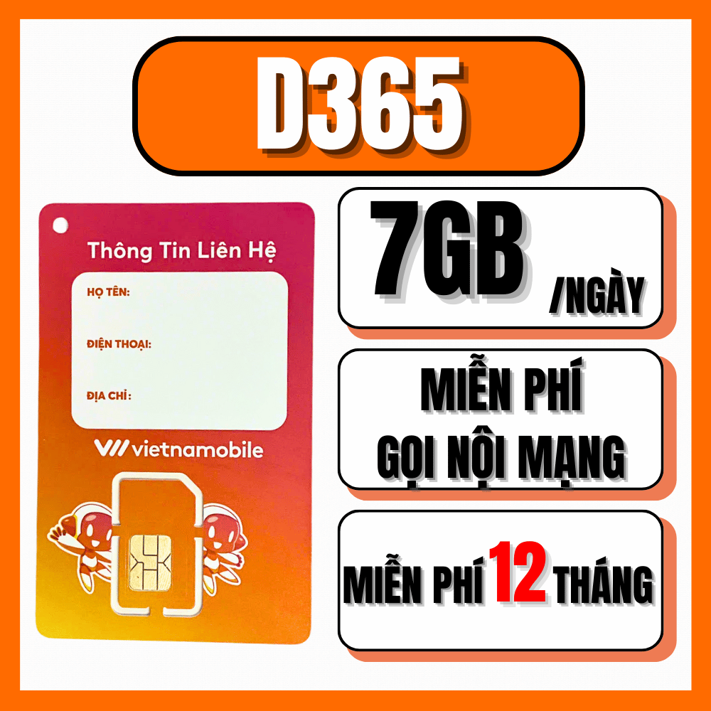 Sim Vietnamobile Trọn Gói 12 Tháng – Internet Không Giới Hạn – 7GB/Ngày Tốc Độ Cao Không Cần Nạp Tiền - FREESHIP - CHƯA KÍCH HOẠT