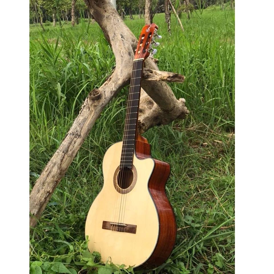 (Miễn Phí Ship) Đàn guitar classic gỗ hồng đào dáng khuyết