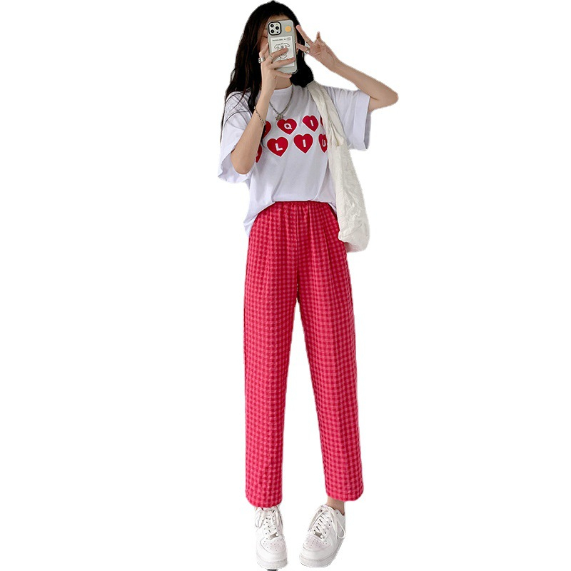 Quần dài caro nữ lưng thun phom Baggy ANHSTORE chất đũi cotton thời trang quần dài caro nữ baggy thờ