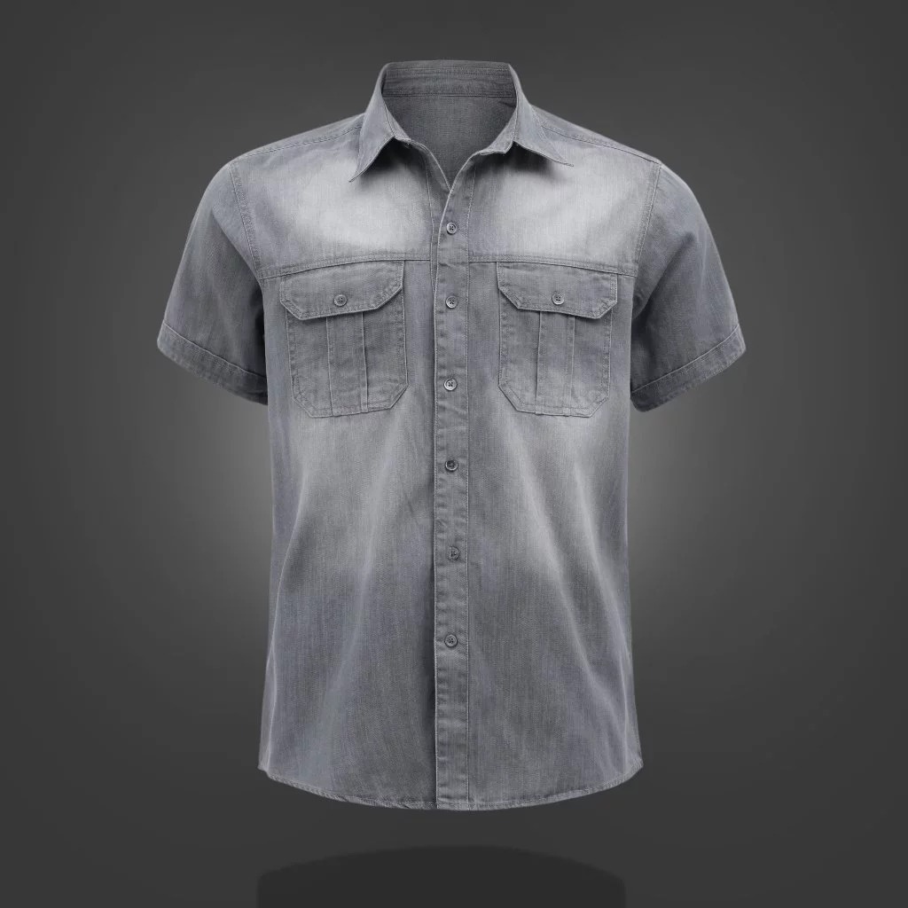 Áo Sơ Mi Jean Demin Nam Tay Ngắn Siêu Hot 2024 Áo Khoác Denim Menswear Có Túi