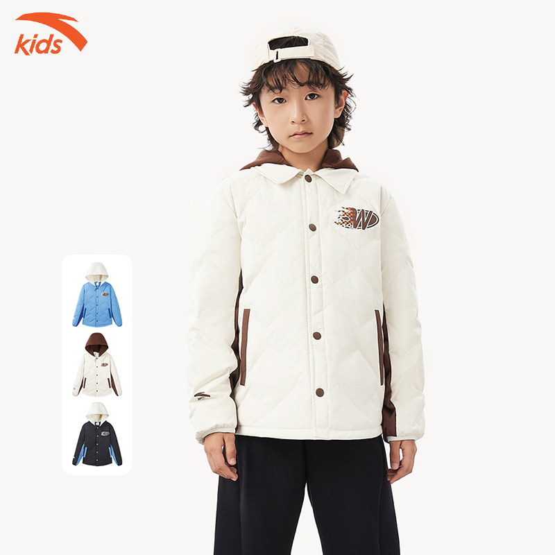Áo khoác lông vũ bé trai size 130-170 Anta Kids W352348625 có mũ họa tiết Wild Player