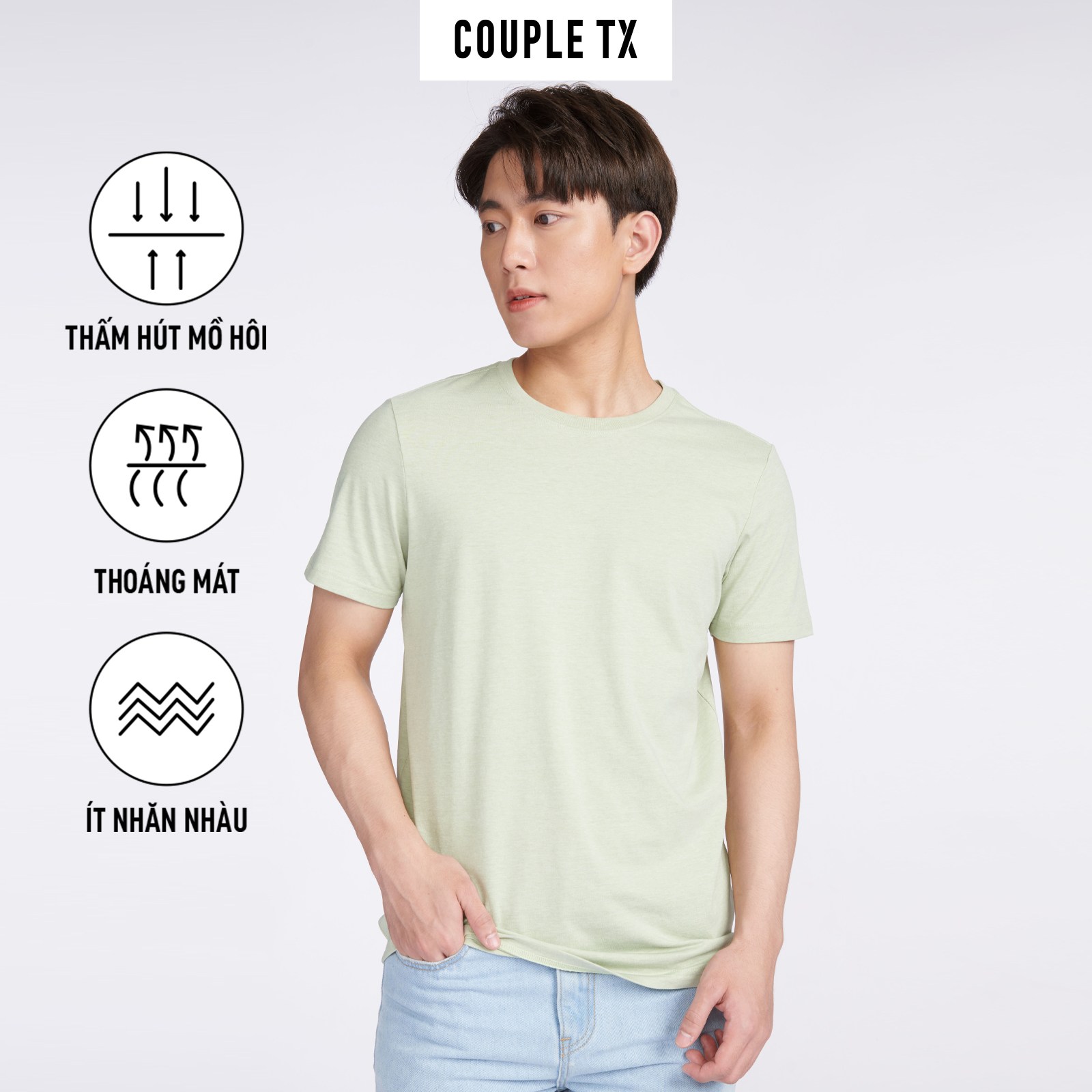 Áo Thun Nam COUPLE TX -  Áo Thun Trơn Basic Cotton Cổ Tròn Form Fit