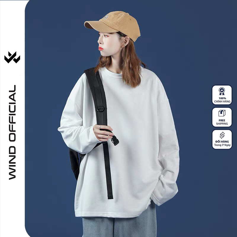 Áo thun tay dài nam nữ WIND form rộng tay dài Trơn thời trang nam nữ áo thun oversize ulzzang