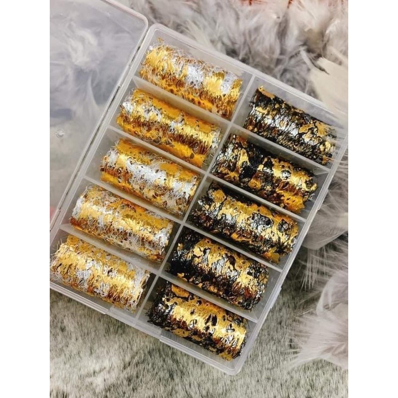 Foi ren Hộp mười cuộn Tha hồ trang trí những bộ nails xênh lung linh  skinnail  phụ kiện làm móng. thiết kế mẫu nail.
