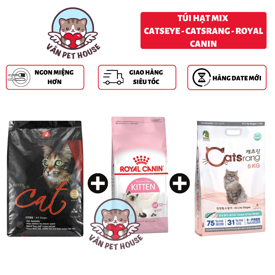 [Hạt cho Mèo] Gói Mix CATSRANG CATSEYE CANIN (Túi 1kg) Tiêu Búi Lông - Tăng Cường Hệ Miễn Dịch