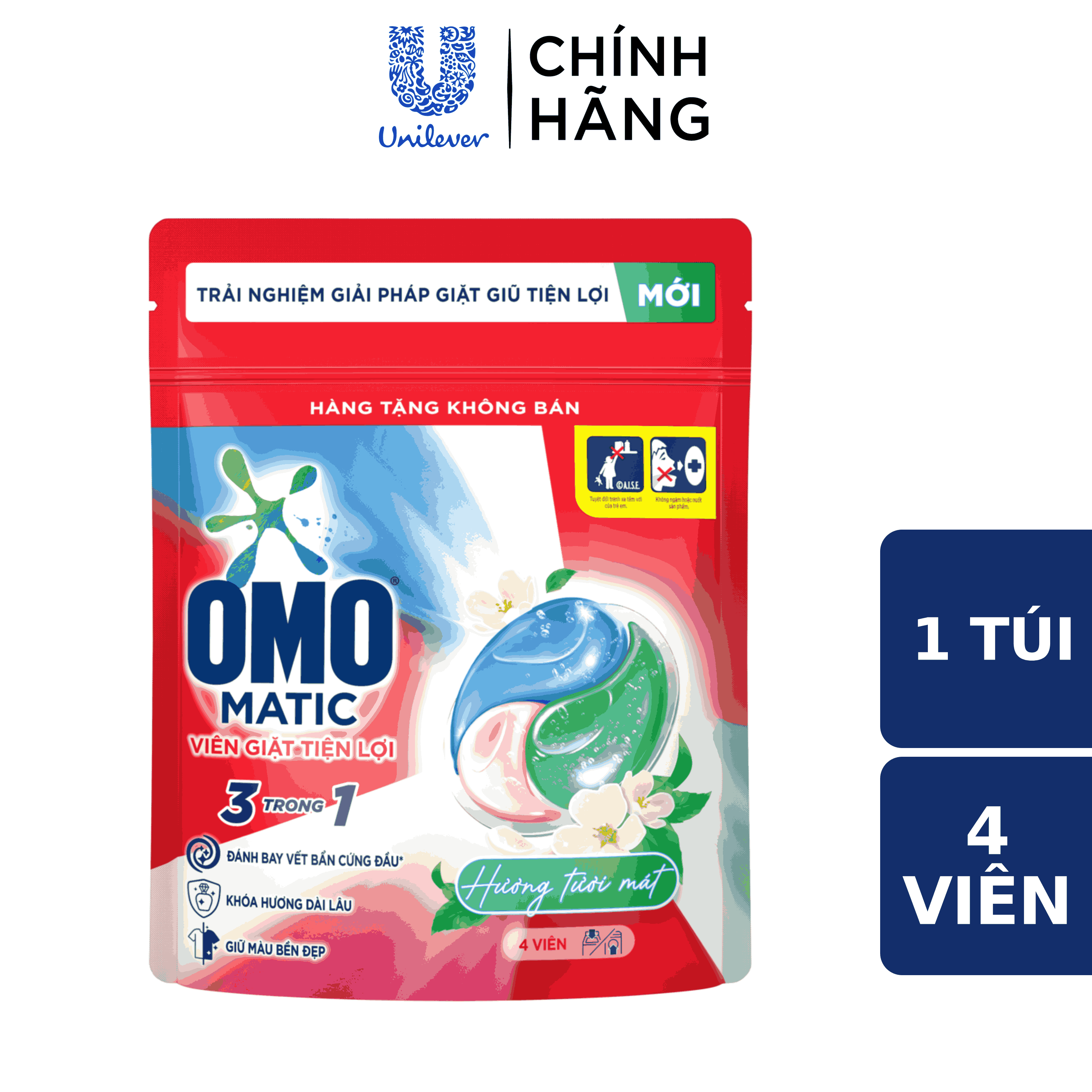[Hàng tặng không bán - HC Gift] -  Túi viên giặt tiện lợi OMO 3 trong 1 Hương Tươi mát 42g (4 viên/t