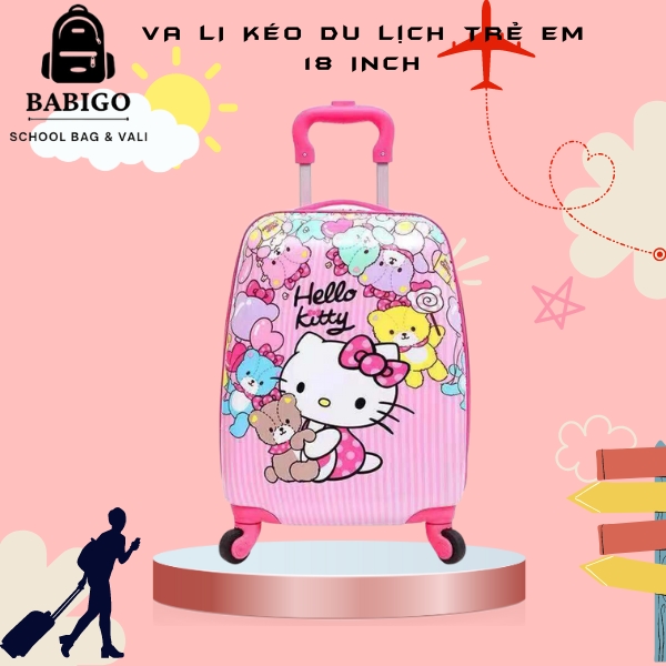 Vali kéo du lịch trẻ em 18 inch CHÍNH HÃNG BABIGO hình kitty siêu nhân người nhện elsa doremon công 