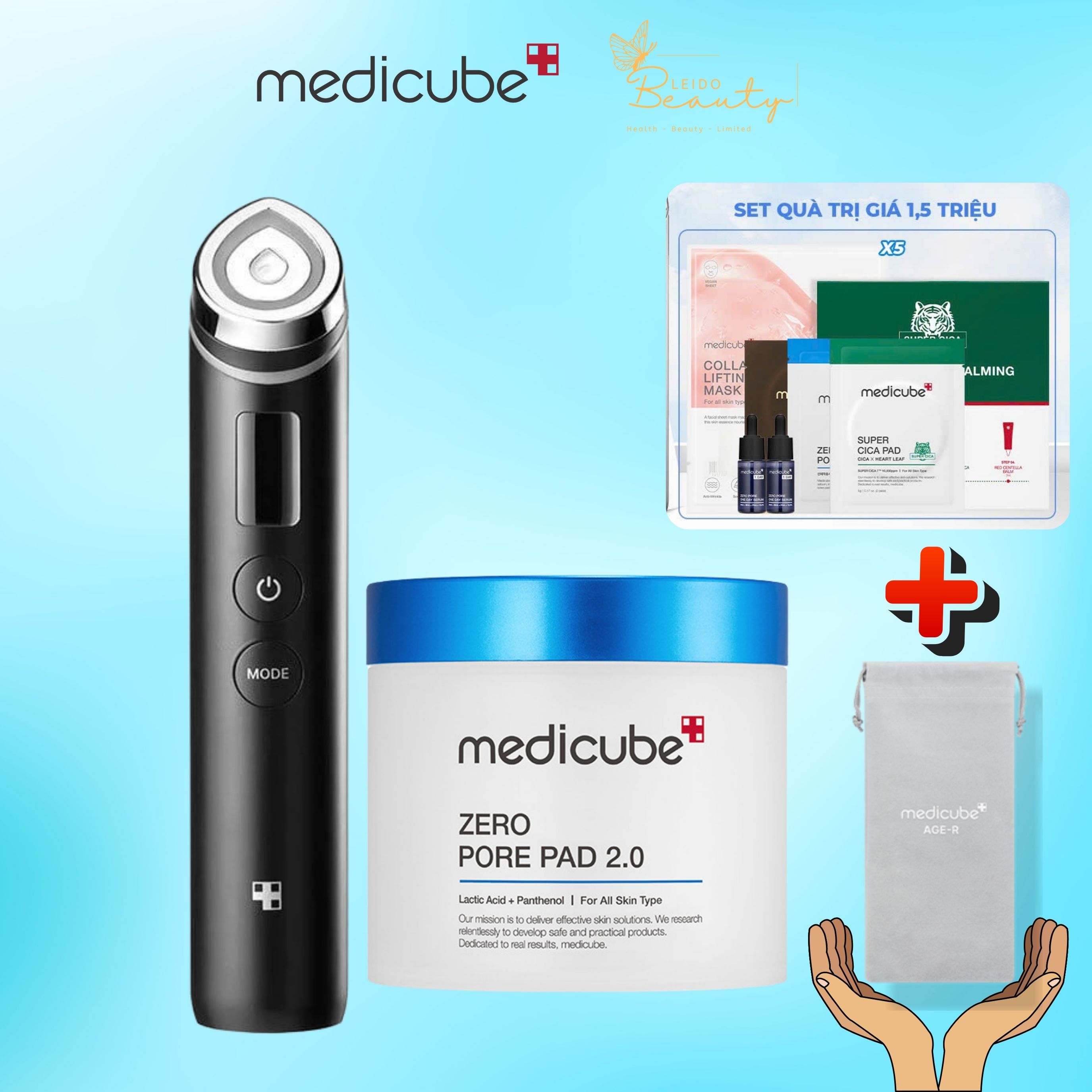 (Combo Toner Pad + Túi đựng máy) Chính hãng thiết bị làm đẹp Medicube AGE-R Booster Pro 6 trong 1