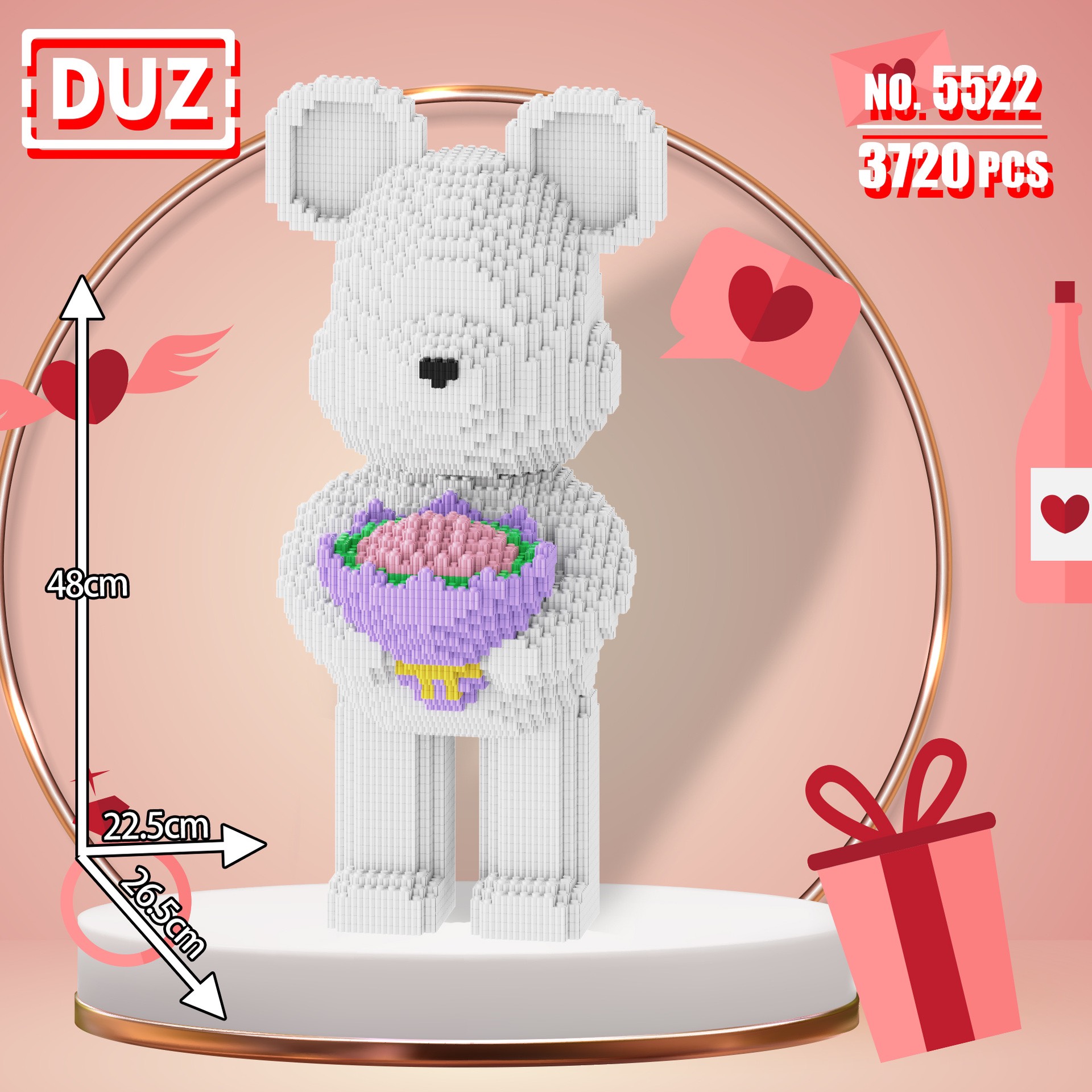 47cm -Tặng kèm búa - Đồ chơi xếp hình lắp ráp mô hình Gấu Bearbrick cỡ lớn ôm hoa