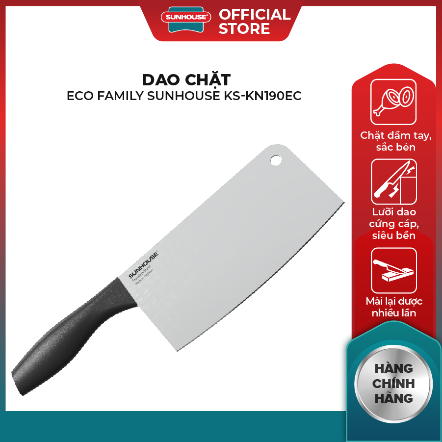 Dao chặt Eco Family Sunhouse KS-KN190EC thép nguyên khối - Lưỡi siêu bền - Hàng chính hãng