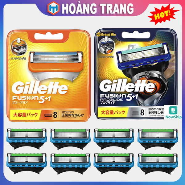 Hộp 8 Đầu Lưỡi Thay Thế Dao Cạo Râu Gillette Fusion Proglide 5+1 Nhật Bản Lưỡi Kép Kèm Chất Bôi Trơn Dùng Cho Tất Cả Các Dòng Dao Cạo Gillette Fusion