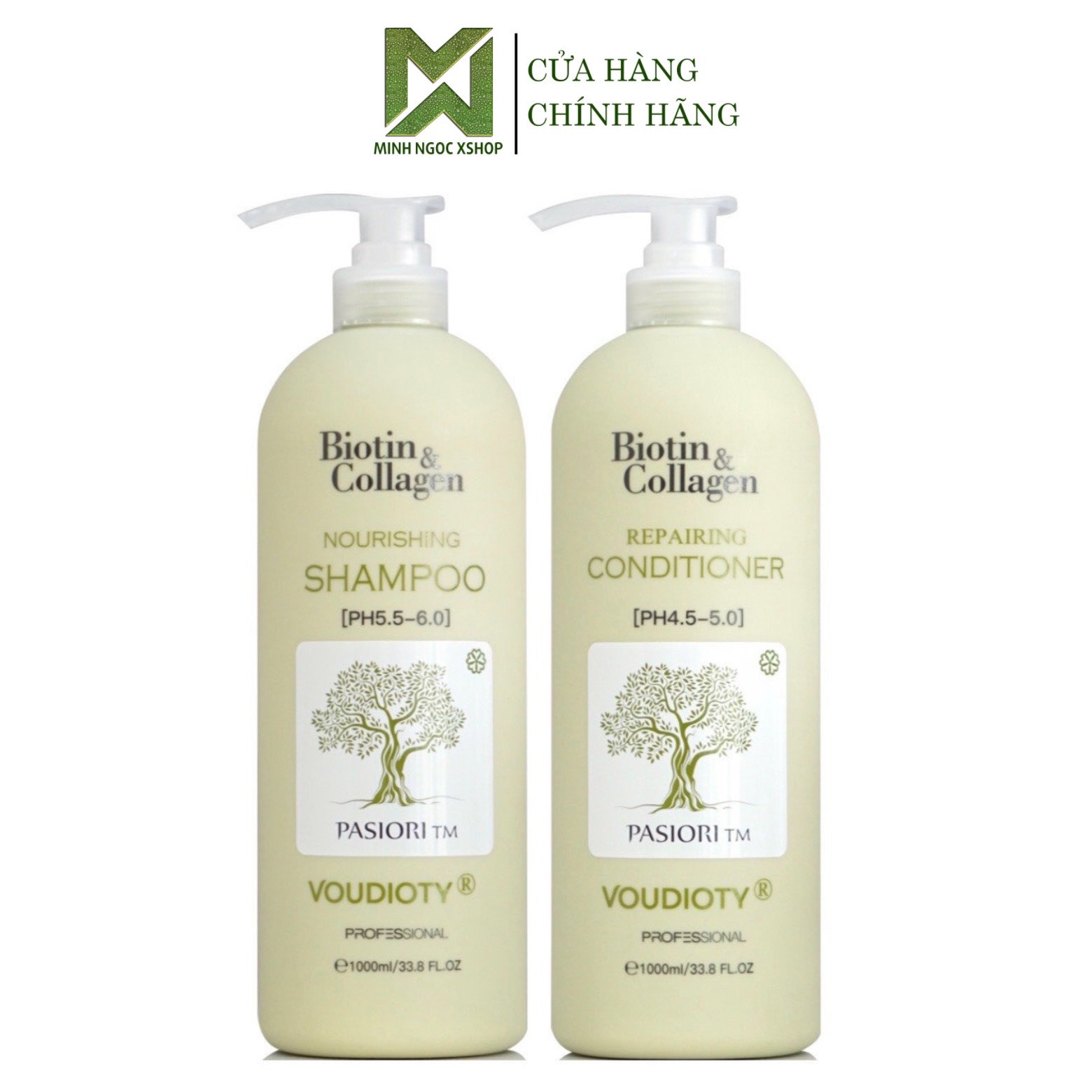 Dầu gội xả cho tóc dầu Biotin Collagen Voudioty xanh lá 1000ML