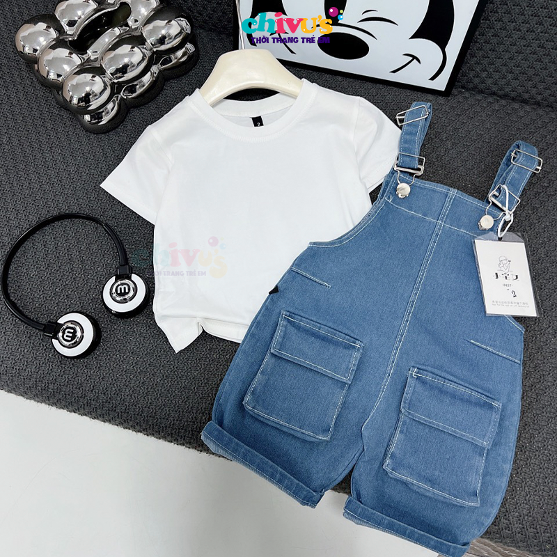 set bé gái sét yếm jean kèm áo thun cho bé gái chất siêu đẹp siêu xinh đủ size từ 9 -18kg