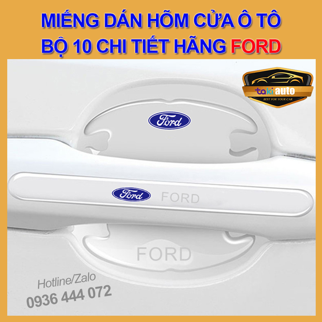 [FORD] 10 miếng dán hõm cửa silicon tay nắm ô tô chống trầy xước in logo xe Ford Ecosport Escape Eve