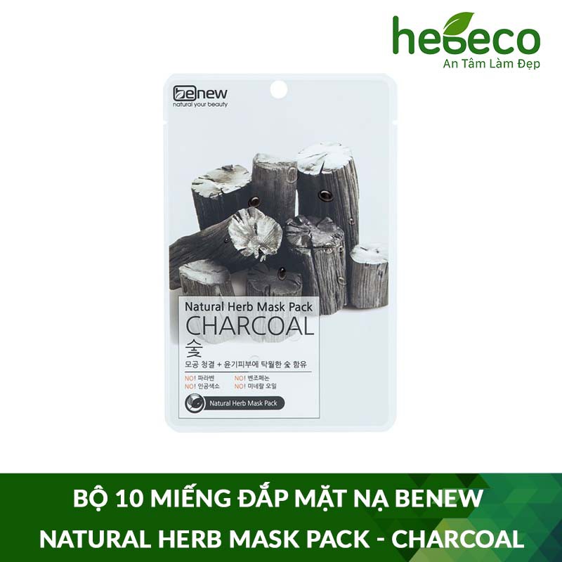 Bộ 10 Miếng Đắp Mặt Nạ Làm Sạch Bã Nhờn Và Ngừa Mụn Benew Natural Herb Mask Pack Charcoal - Hàn Quốc