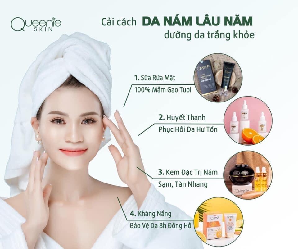 [Hcm]Trọn Bộ Face Trị Nám4 Sản Phẩm Xóa Tàng Nhang Đồi Mồi Dưỡng Trắng Da Queenie Skin