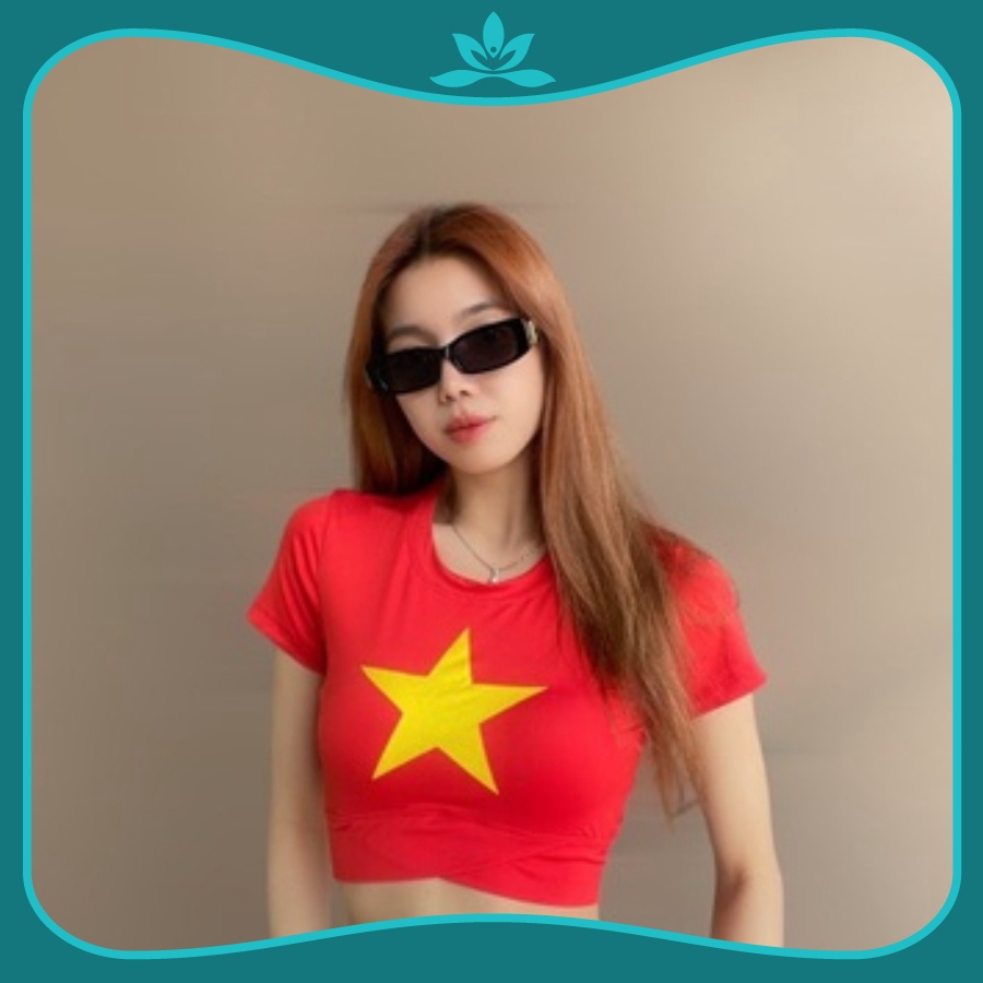 Áo Croptop cờ đỏ sao vàng tập yoga Aerobic Gym Zumba Dance Sport đồng phục cổ vũ hội thao số lượng l