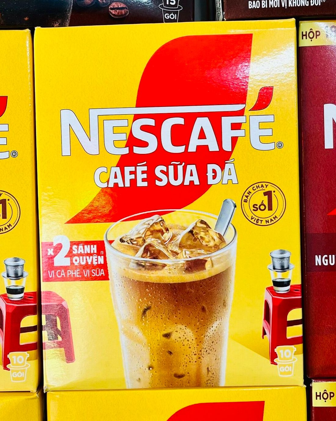 Cà phê đen/Cà phê sữa Nescafe đen/đỏ/xanh/vàng dạng hộp (10-15-20 gói x 16-24g)