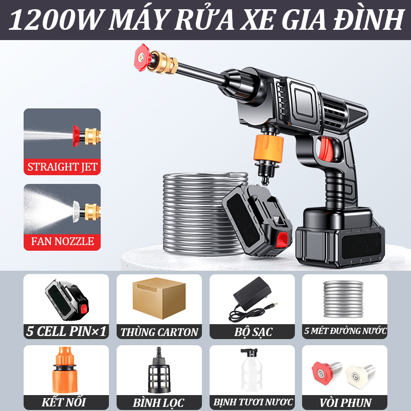 (BẢO HÀNH 10 NĂM)Máy rửa xe cầm tay dùng pin máy rửa xe cao áp may rua xe gia đình mini máy rửa xe m