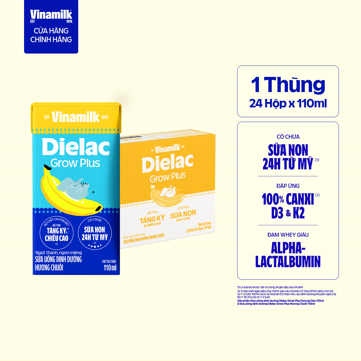 [Sản phẩm mới] Thùng 24 hộp Sữa Uống Dinh Dưỡng Vinamilk Dielac Grow Plus Hương Chuối 110ml