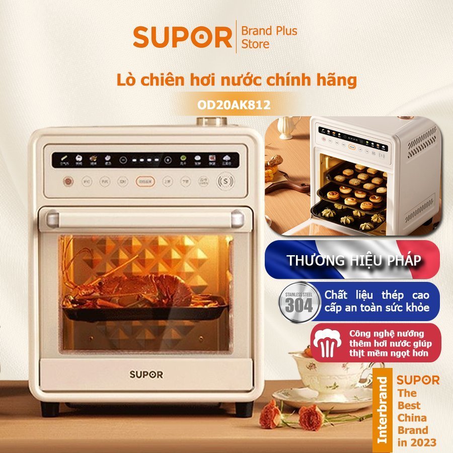 Lò nướng hơi nướcNồi chiên không dầu SUPOR 20L OD20AK812 tích hợp Menu đa dạng NƯỚNG MỀM ẨM dễ dàng