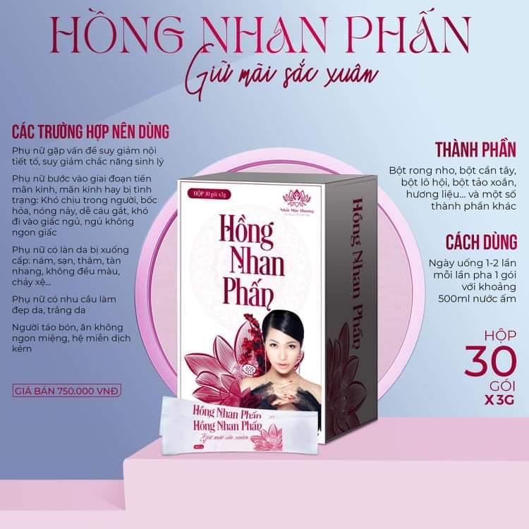 Hồng Nhan Phấn Bách Y Sâm (Hộp 30 Gói) Chuyên Ức Chế Nám Giảm Nám Da Sạm Da Giúp Da Sáng Mịn.