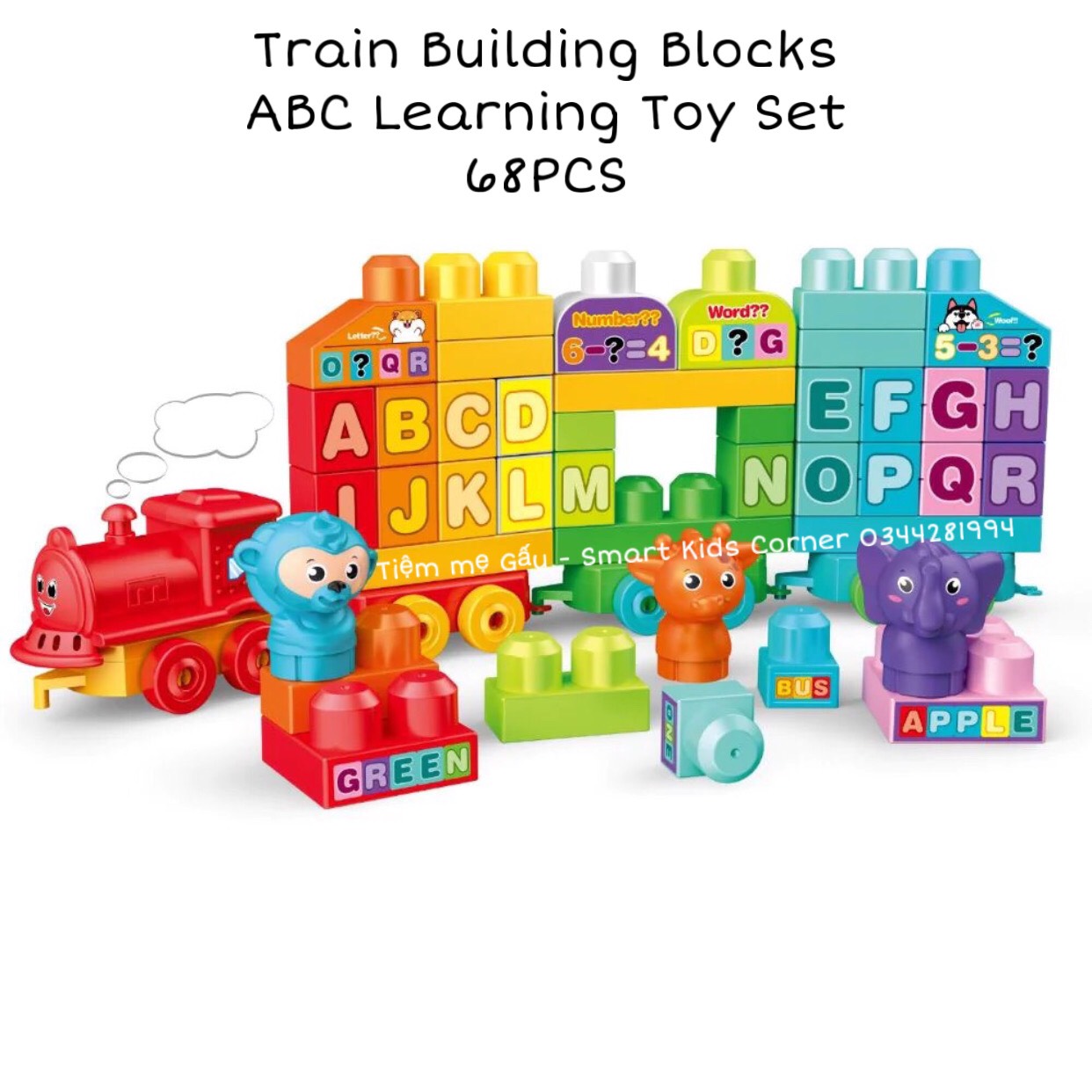 Đồ Chơi Giáo Dục Sớm Lego Size Duplo Lắp Ghép Lắp Ráp Đoàn Tàu Chở Chữ Cái 68 Chi Tiết ABC Blocks Building Toy