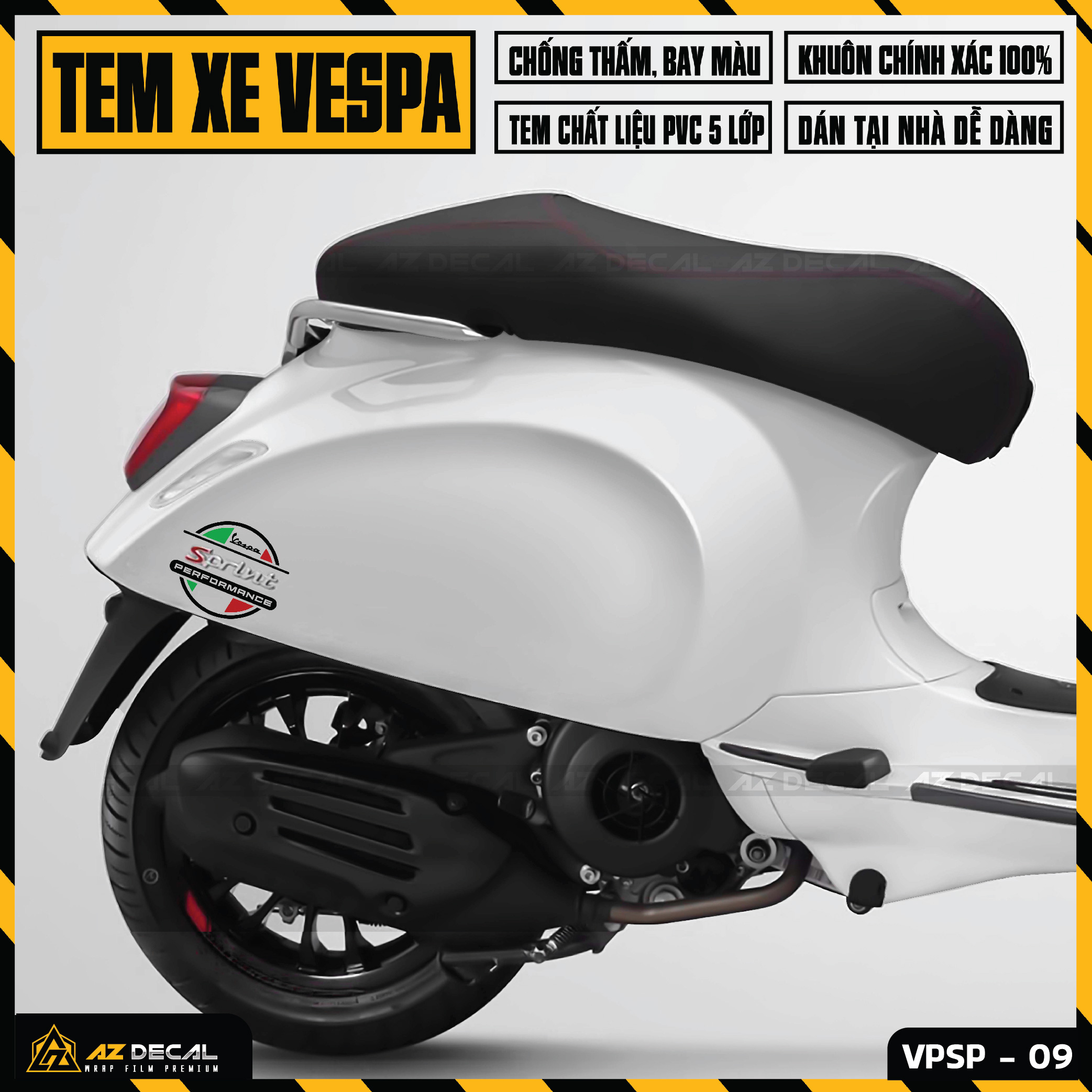 Tem Rời Dán Vespa Thiết Kế Phong Cách Italy Mới Lạ Đẹp Mắt | VP09 | Decal Chế Dán Vespa Sprint/Prima