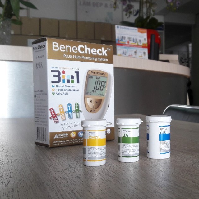 Máy Đo Đường Huyết 3 Trong 1 Benecheck Plus Máy Đo Đường Huyết Mỡ Máu Axit Uric Trong Máu